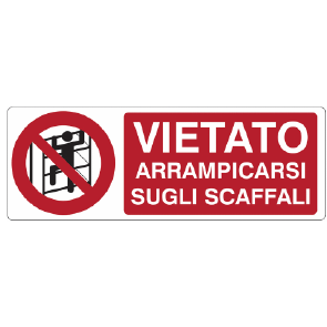 cartello "vietato arrampicarsi sugli scaffali" con scritta