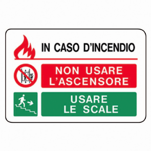 cartello "in caso d'incendio non usare l'ascensore usare le scale" (discesa dx)