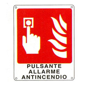 cartello pulsante di allarme antincendio con scritta
